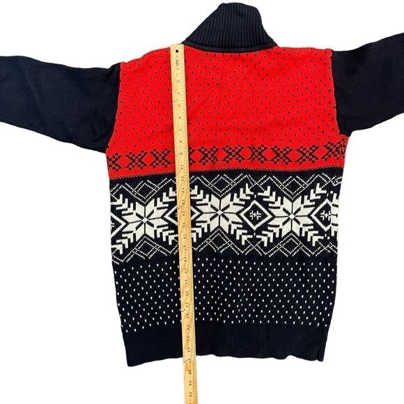 TOMMY HILFIGER Fair Isle Christmas Cardigan Navy Red White Sweater Zip Men's L - Picture 7 of 9